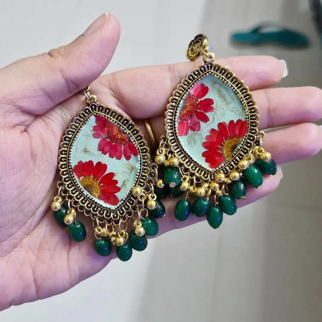 Crimson Garden Emerald Jhumkas