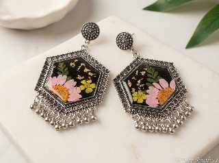 Hexagonal Pressed Floral Jhumkas