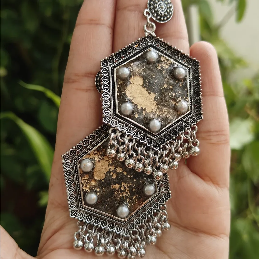 Galaxy Pearl Hexagon Jhumkas