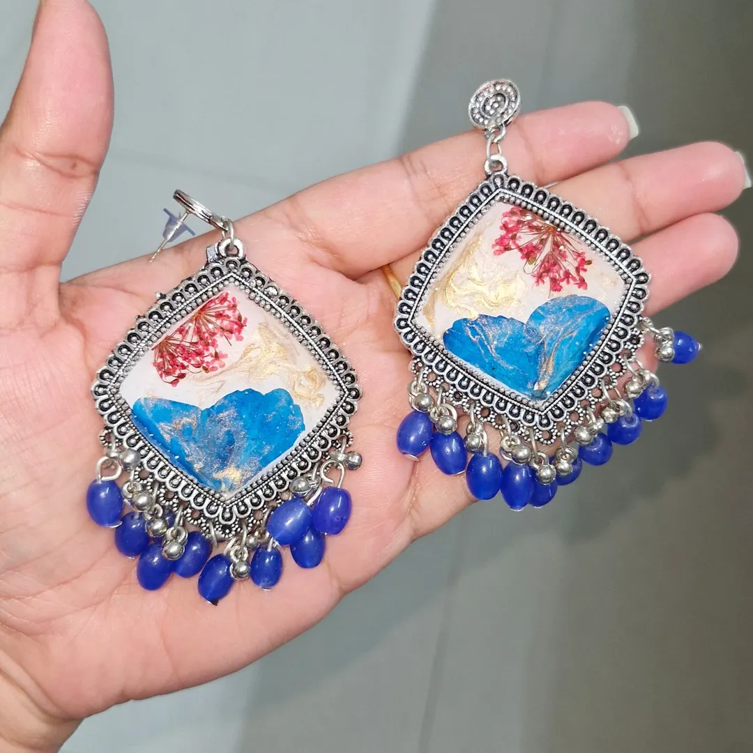 Ocean Blue Diamond Jhumkas