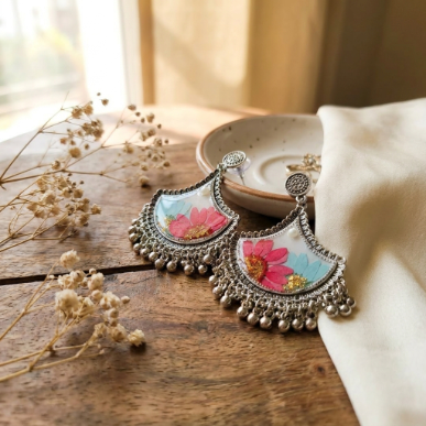 Pink Floral Chandbali Jhumkas