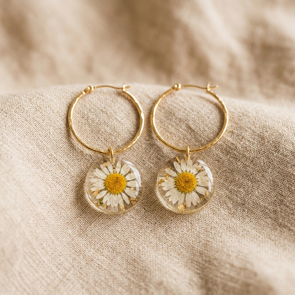 Pressed flower hoop details