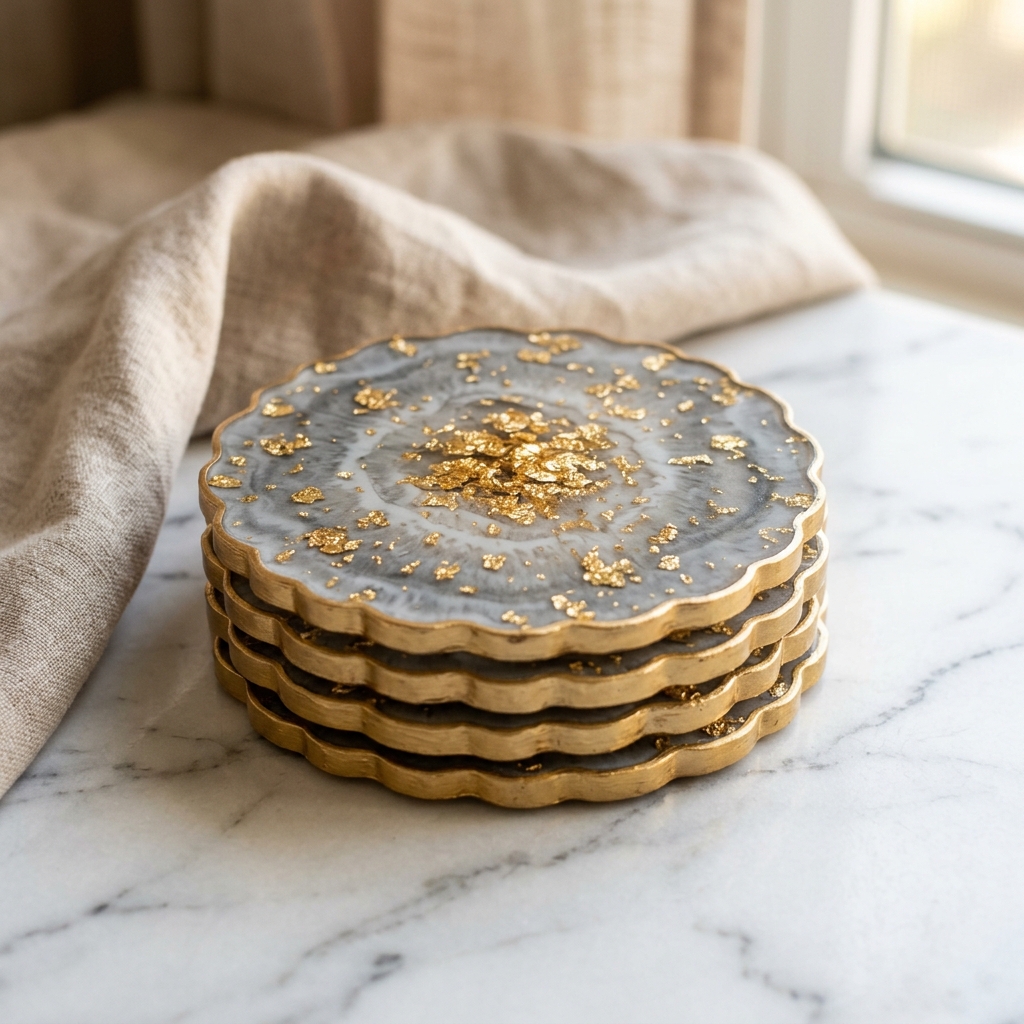 Bespoke Scalloped Resin Agate Coasters